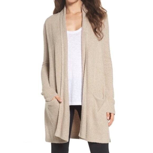 Barefoot Dreams CozyChic Lite OPEN FRONT CARDIGAN Sweater in Beige Size Medium - Picture 1 of 9